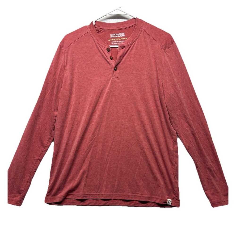 Fair Harbor Henley Shirt Small Long Sleeve UPF 50 Recycled Polyester Red